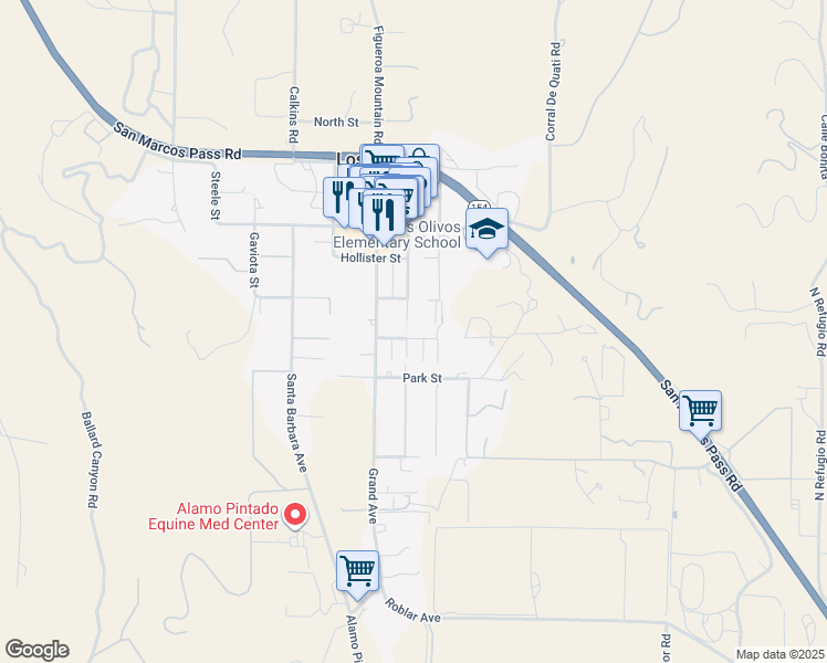 map of restaurants, bars, coffee shops, grocery stores, and more near 2440 Lucca Avenue in Los Olivos
