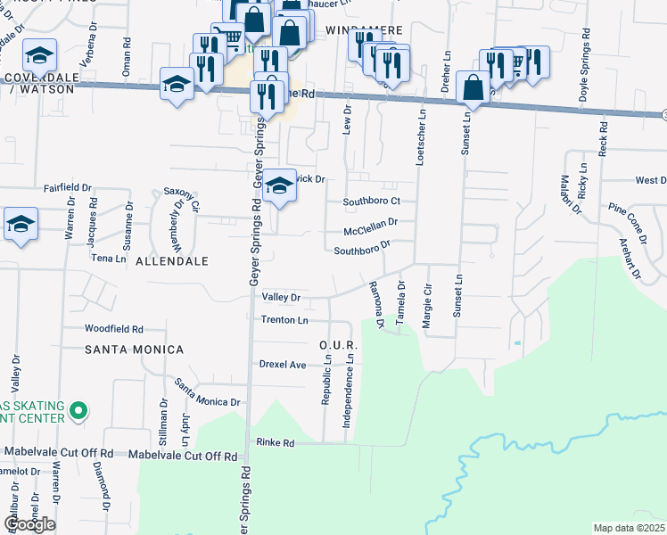 map of restaurants, bars, coffee shops, grocery stores, and more near 14 Old Glory Court in Little Rock