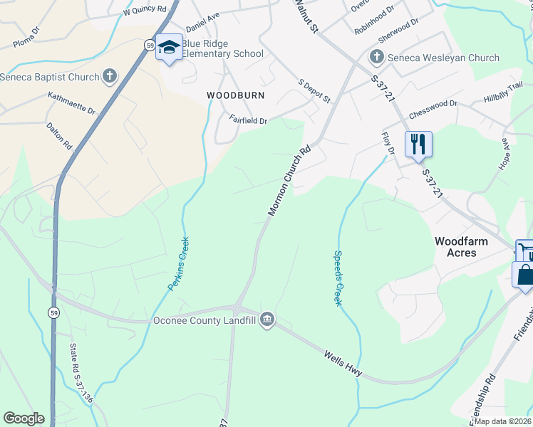 map of restaurants, bars, coffee shops, grocery stores, and more near 336 Mormon Church Road in Seneca