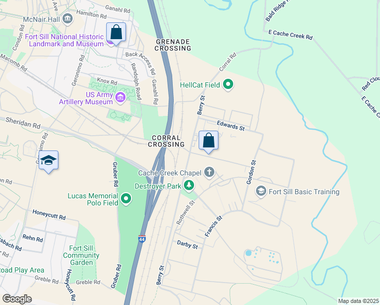 map of restaurants, bars, coffee shops, grocery stores, and more near in Lawton