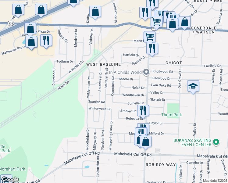 map of restaurants, bars, coffee shops, grocery stores, and more near 9704 Collie Drive in Little Rock