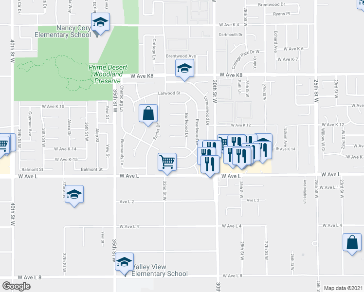 map of restaurants, bars, coffee shops, grocery stores, and more near 3198 Gingerwood Lane in Lancaster