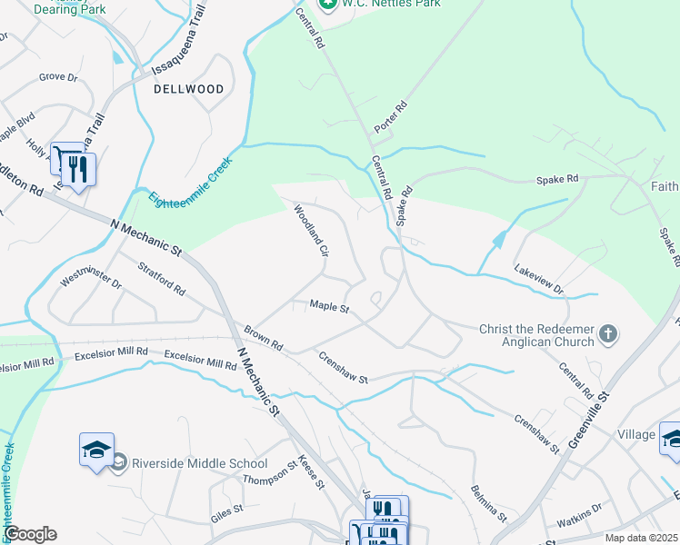 map of restaurants, bars, coffee shops, grocery stores, and more near 104 Poplar Street in Pendleton