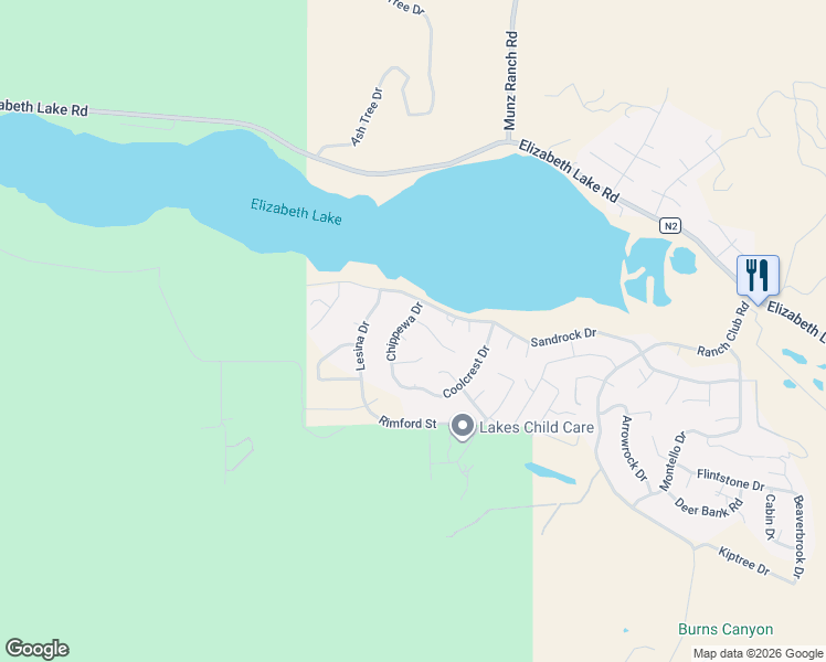 map of restaurants, bars, coffee shops, grocery stores, and more near 15160 Barcroft Drive in Lake Hughes