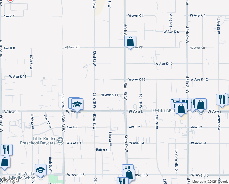 map of restaurants, bars, coffee shops, grocery stores, and more near 5039 West Avenue K 14 in Lancaster