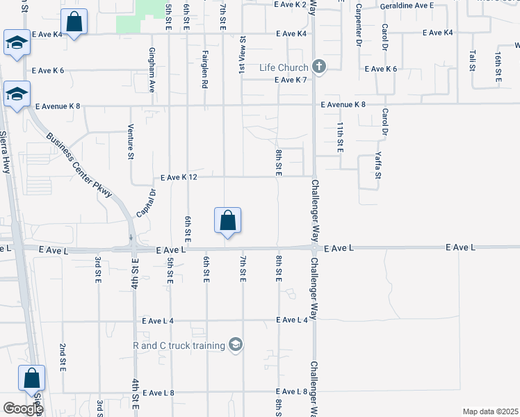 map of restaurants, bars, coffee shops, grocery stores, and more near 800 East Avenue K 14 in Lancaster