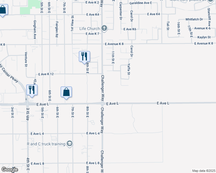 map of restaurants, bars, coffee shops, grocery stores, and more near 10th Street West in Lancaster