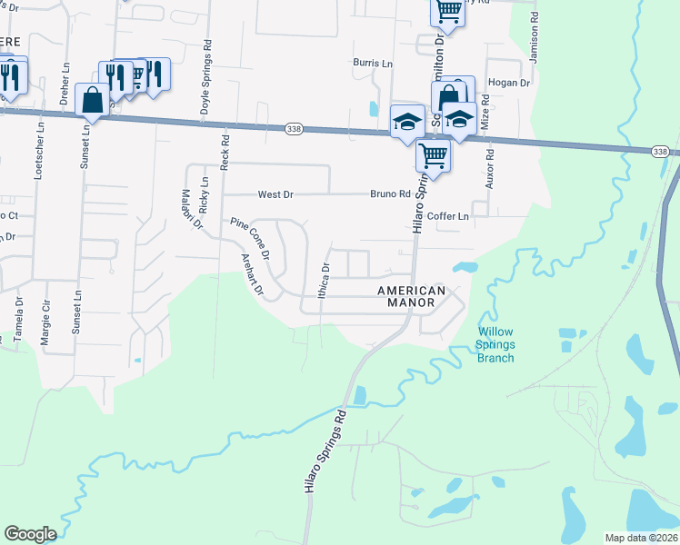 map of restaurants, bars, coffee shops, grocery stores, and more near 3804 Pine Cone Drive in Little Rock
