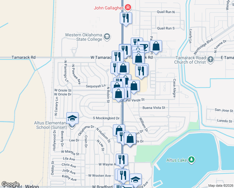map of restaurants, bars, coffee shops, grocery stores, and more near 2011 N Main St in Altus