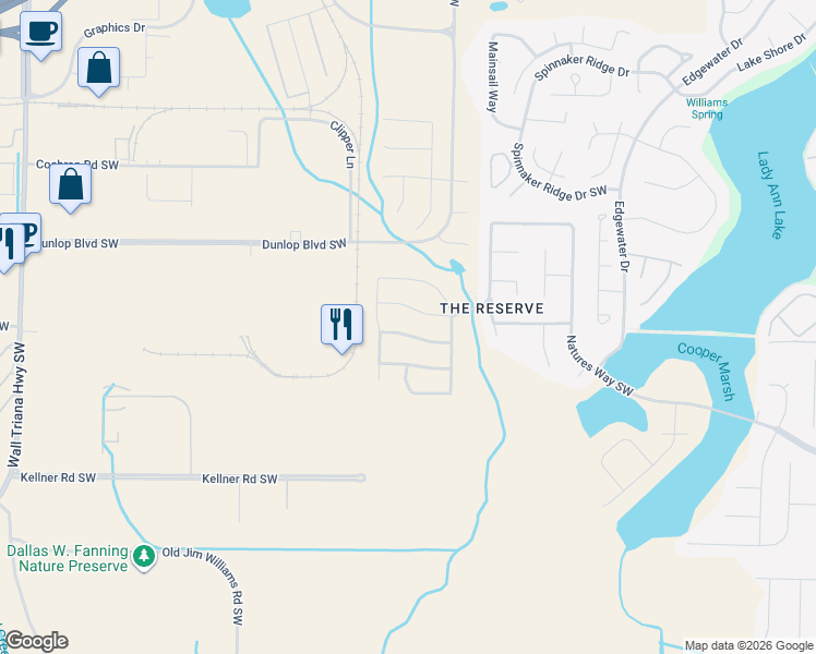 map of restaurants, bars, coffee shops, grocery stores, and more near 420 Bald Eagle Run in Huntsville