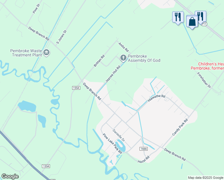 map of restaurants, bars, coffee shops, grocery stores, and more near 104 Buddy's Road in Pembroke