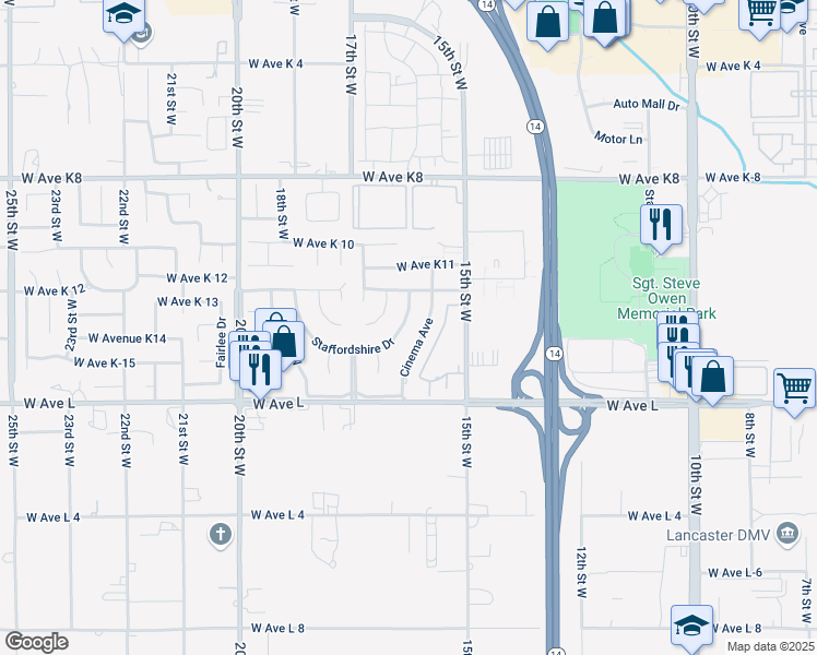 map of restaurants, bars, coffee shops, grocery stores, and more near 1646 Staffordshire Drive in Lancaster
