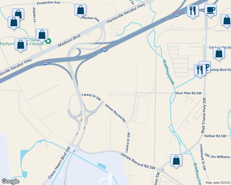 map of restaurants, bars, coffee shops, grocery stores, and more near 391 Short Pike Road Southwest in Huntsville