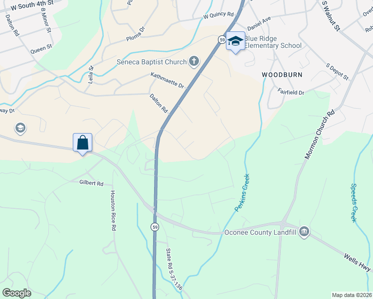 map of restaurants, bars, coffee shops, grocery stores, and more near Junkyard Drive in Seneca