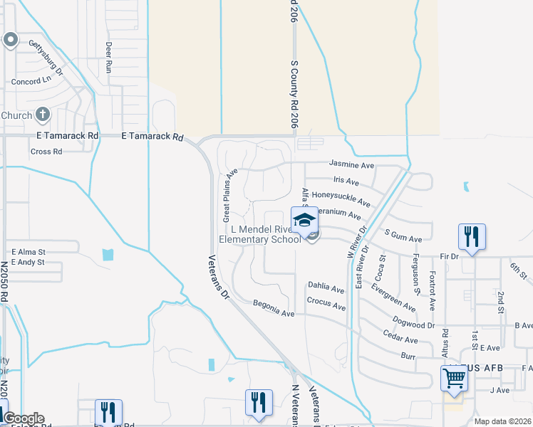 map of restaurants, bars, coffee shops, grocery stores, and more near 700 Legacy Lane in Altus