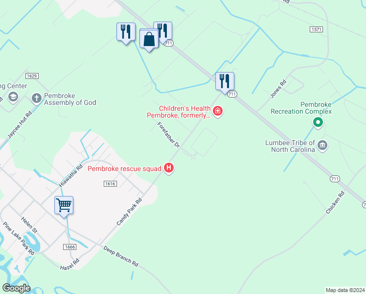 map of restaurants, bars, coffee shops, grocery stores, and more near 564 Candy Park Road in Pembroke