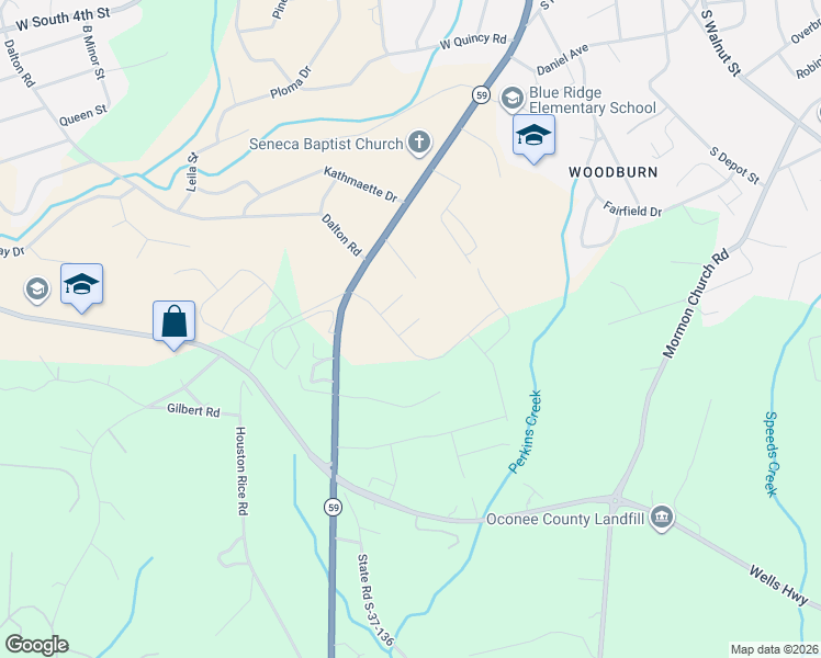 map of restaurants, bars, coffee shops, grocery stores, and more near 632 Blakely Street in Seneca