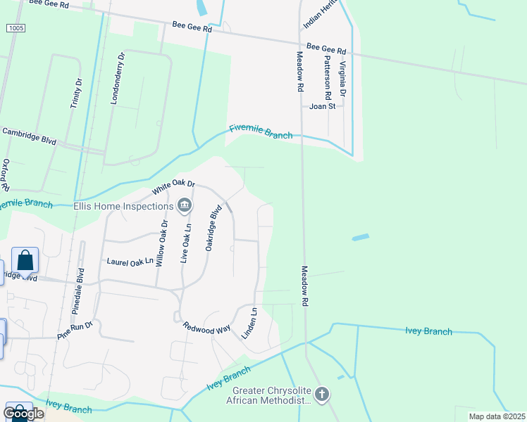 map of restaurants, bars, coffee shops, grocery stores, and more near 2045 Meadow Road in Lumberton