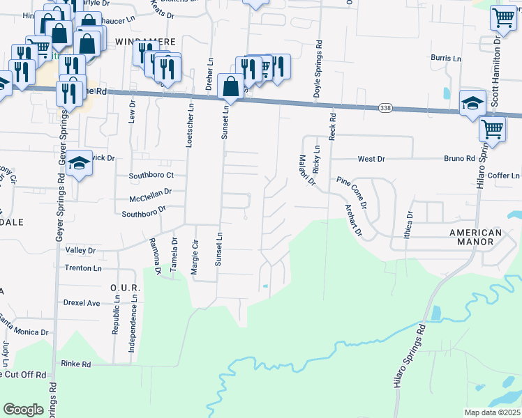 map of restaurants, bars, coffee shops, grocery stores, and more near 9500 South Heights Road in Little Rock