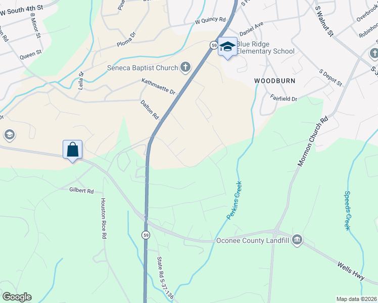 map of restaurants, bars, coffee shops, grocery stores, and more near 632 Blakely Street in Seneca