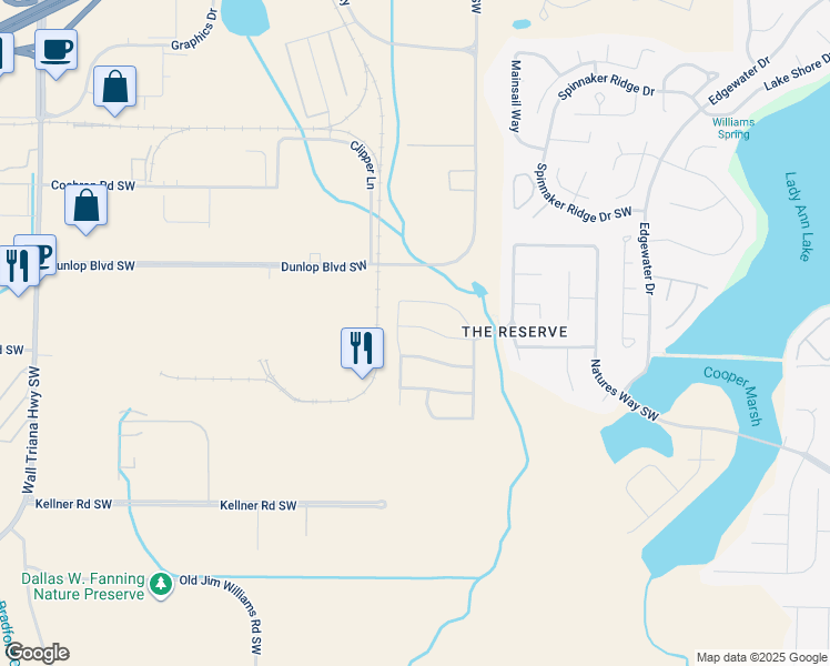 map of restaurants, bars, coffee shops, grocery stores, and more near 517 Balsam Terrace Way in Huntsville