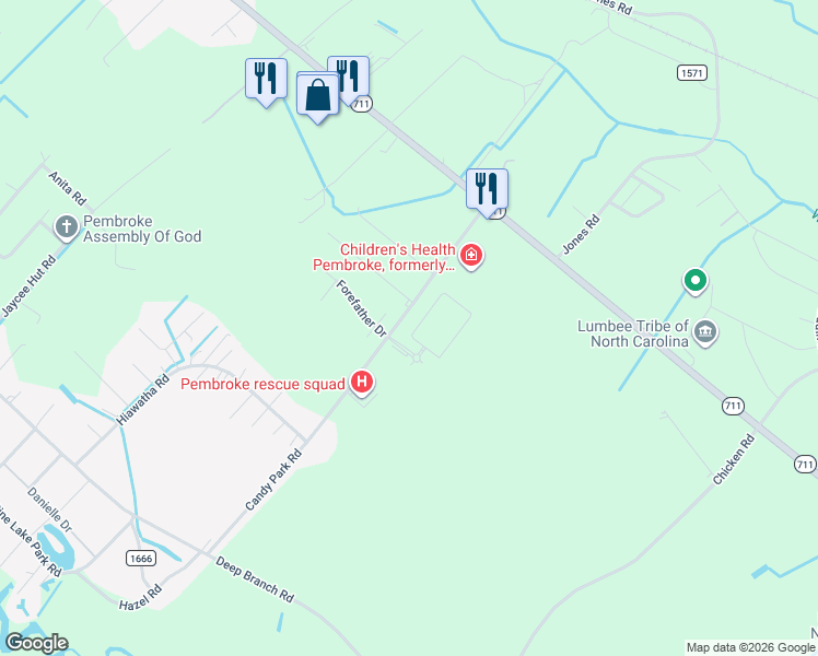 map of restaurants, bars, coffee shops, grocery stores, and more near 564 Candy Park Road in Pembroke