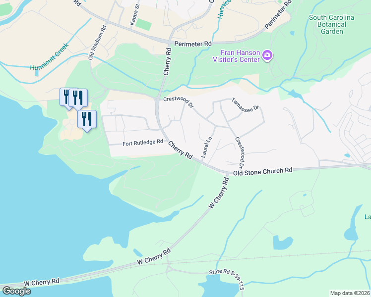 map of restaurants, bars, coffee shops, grocery stores, and more near 609 Cherry Road in Clemson