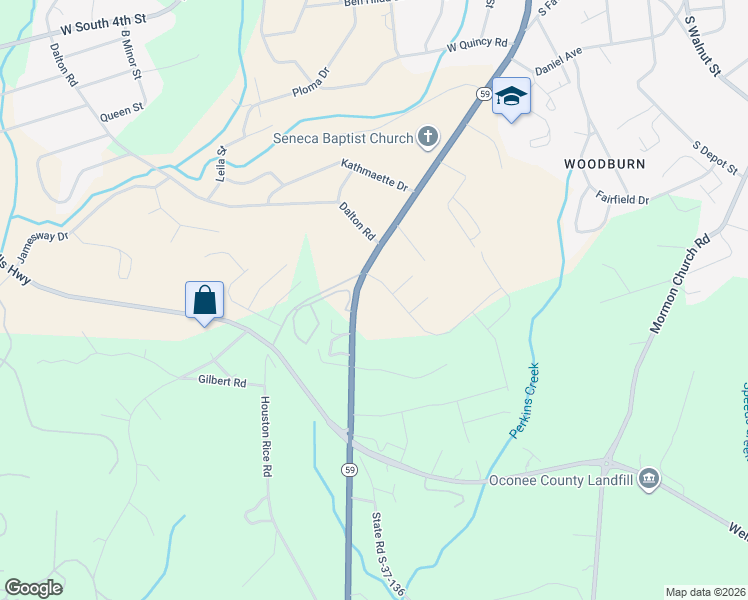 map of restaurants, bars, coffee shops, grocery stores, and more near 1503 South Oak Street in Seneca