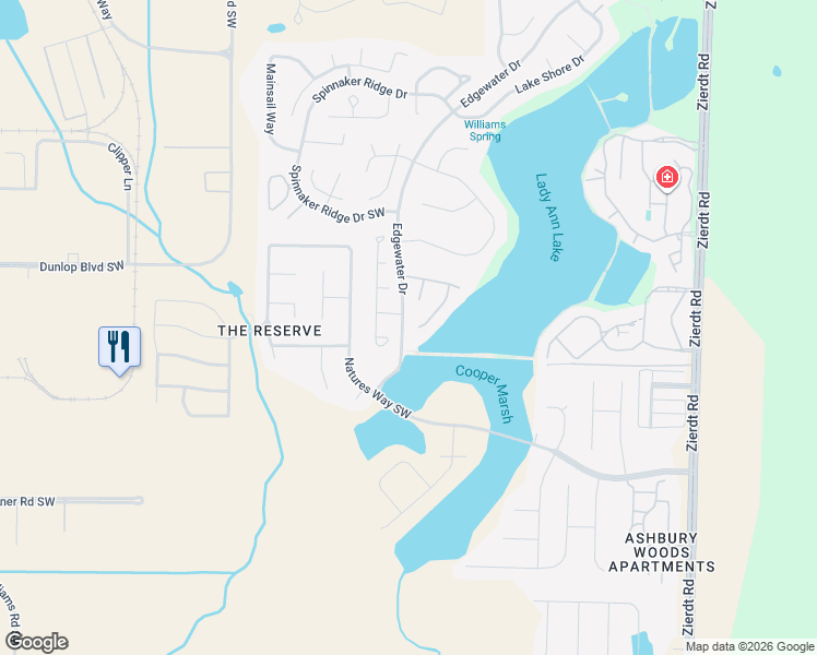 map of restaurants, bars, coffee shops, grocery stores, and more near 121 Paddington Green in Huntsville