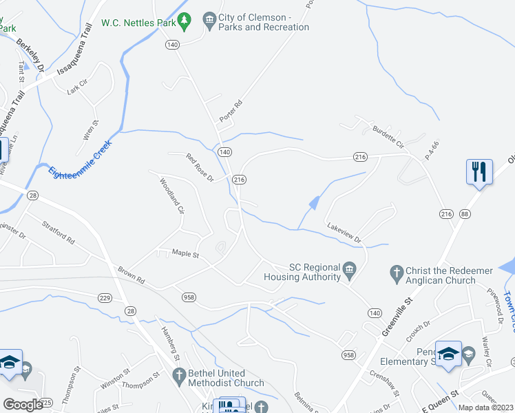 map of restaurants, bars, coffee shops, grocery stores, and more near 101 Cedar Lane in Pendleton