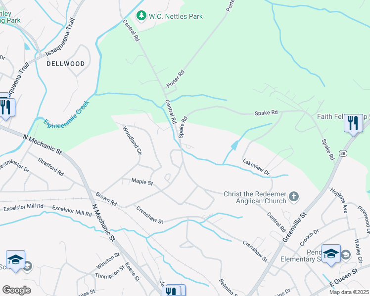 map of restaurants, bars, coffee shops, grocery stores, and more near 901 Central Road in Pendleton