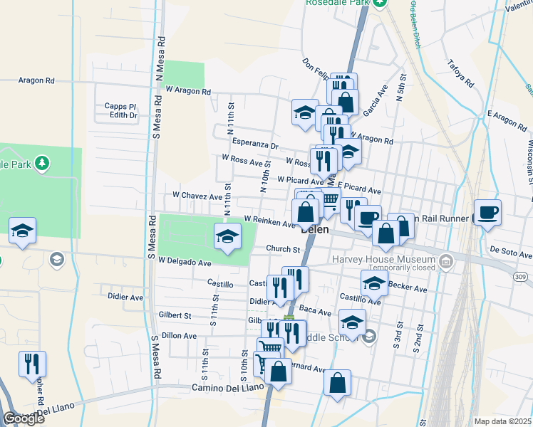 map of restaurants, bars, coffee shops, grocery stores, and more near 916 West Reinken Avenue in Belen