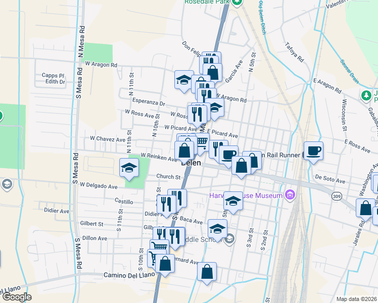 map of restaurants, bars, coffee shops, grocery stores, and more near in Belen