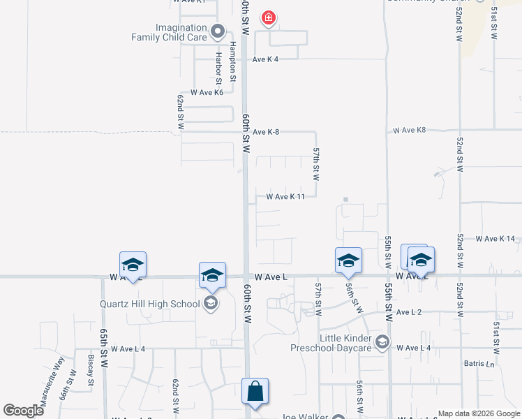 map of restaurants, bars, coffee shops, grocery stores, and more near 42952 59th Street West in Quartz Hill