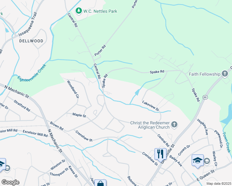 map of restaurants, bars, coffee shops, grocery stores, and more near 101 Cedar Lane in Pendleton