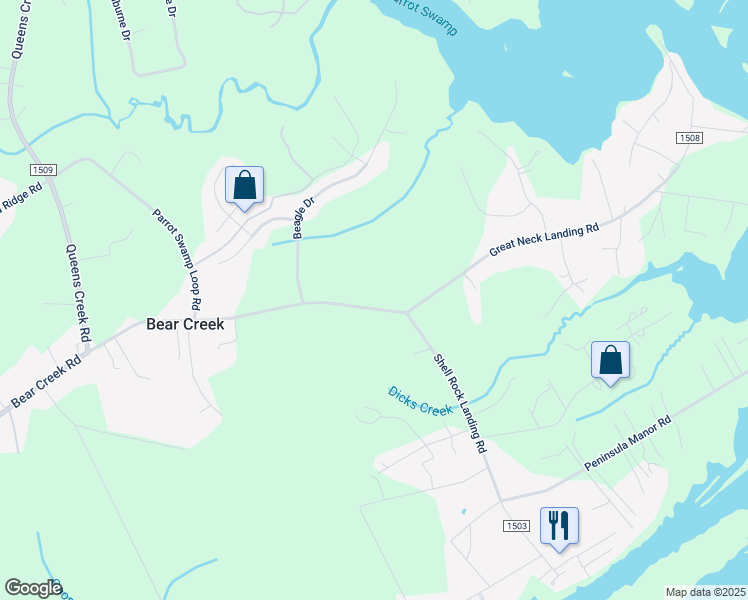 map of restaurants, bars, coffee shops, grocery stores, and more near 253 Great Neck Landing Road in Hubert