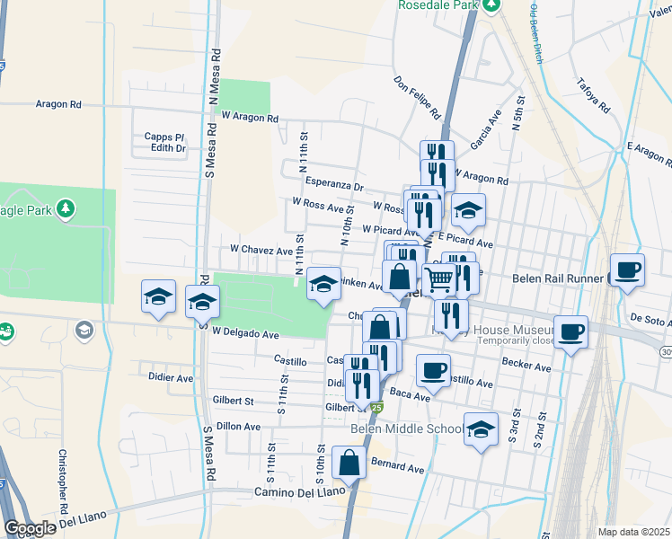 map of restaurants, bars, coffee shops, grocery stores, and more near 916 West Reinken Avenue in Belen