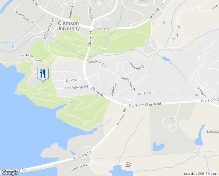 map of restaurants, bars, coffee shops, grocery stores, and more near 1 Poplar Drive in Clemson