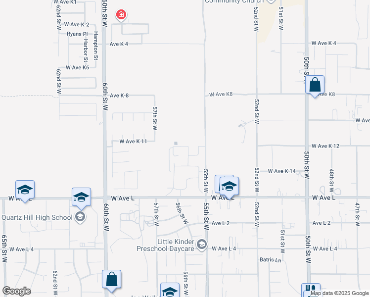 map of restaurants, bars, coffee shops, grocery stores, and more near 57th St in Lancaster
