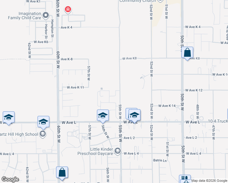 map of restaurants, bars, coffee shops, grocery stores, and more near 42971 Summer Lane in Lancaster