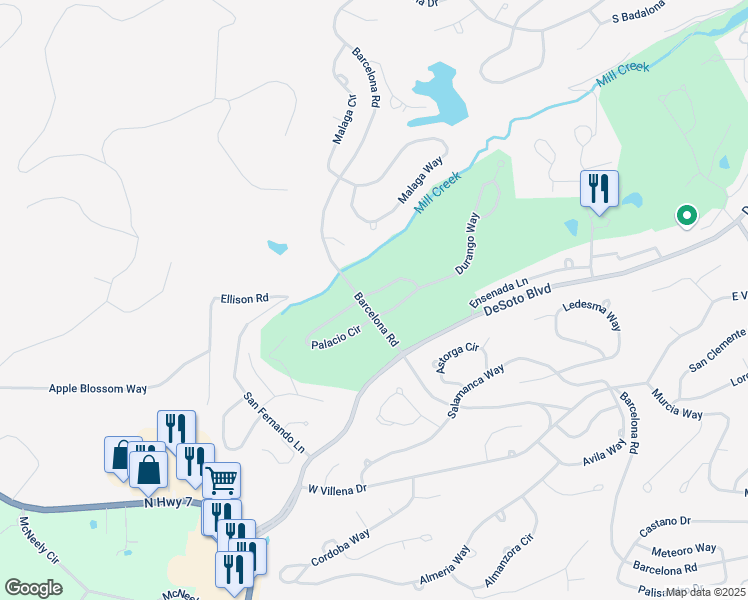 map of restaurants, bars, coffee shops, grocery stores, and more near 2 Durango Way in Hot Springs
