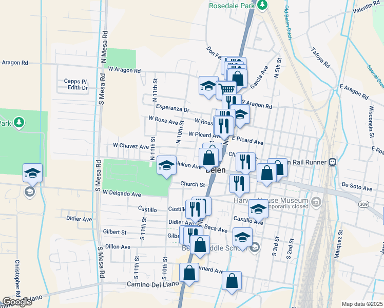 map of restaurants, bars, coffee shops, grocery stores, and more near 313 Perizzite Avenue in Belen