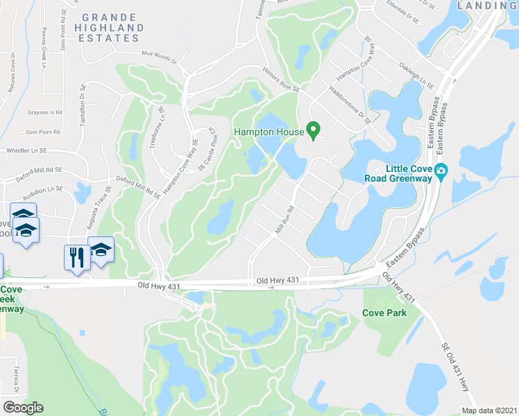 map of restaurants, bars, coffee shops, grocery stores, and more near 3002 Brunswick Circle Southeast in Owens Cross Roads