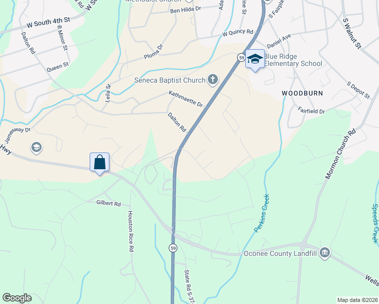 map of restaurants, bars, coffee shops, grocery stores, and more near 1503 South Oak Street in Seneca