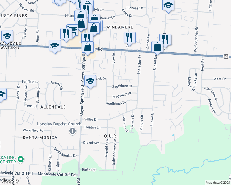 map of restaurants, bars, coffee shops, grocery stores, and more near 5509 McClellan Drive in Little Rock
