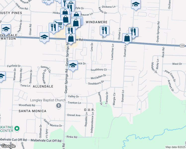 map of restaurants, bars, coffee shops, grocery stores, and more near 9413 Lew Circle in Little Rock