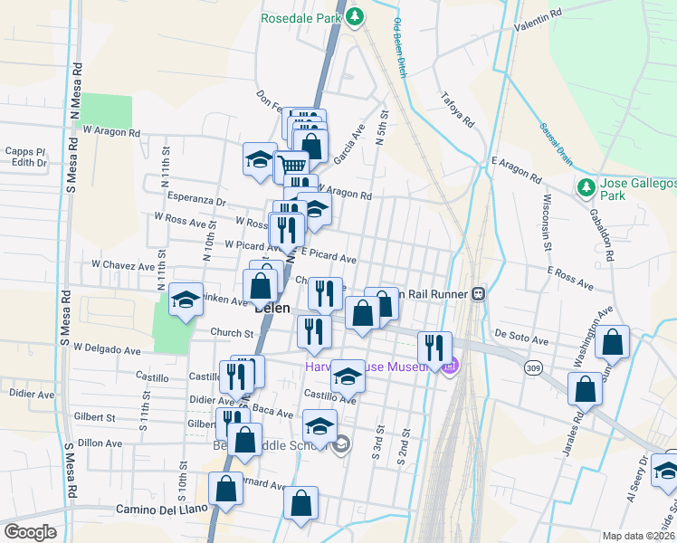map of restaurants, bars, coffee shops, grocery stores, and more near 324 North 6th Street in Belen