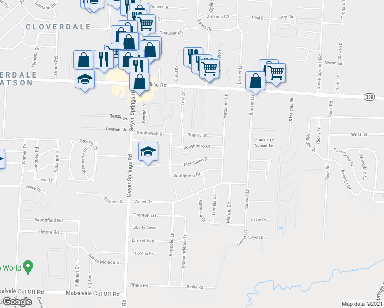 map of restaurants, bars, coffee shops, grocery stores, and more near 9315 Lew Drive in Little Rock