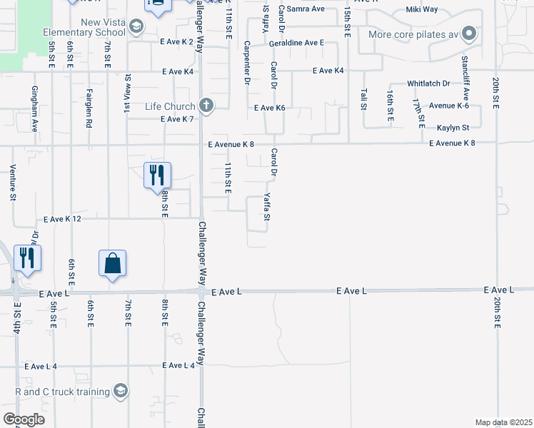map of restaurants, bars, coffee shops, grocery stores, and more near East Avenue K12 in Lancaster