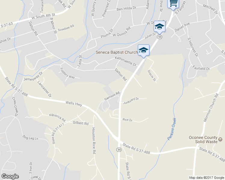 map of restaurants, bars, coffee shops, grocery stores, and more near 340 Garrison Road in Seneca